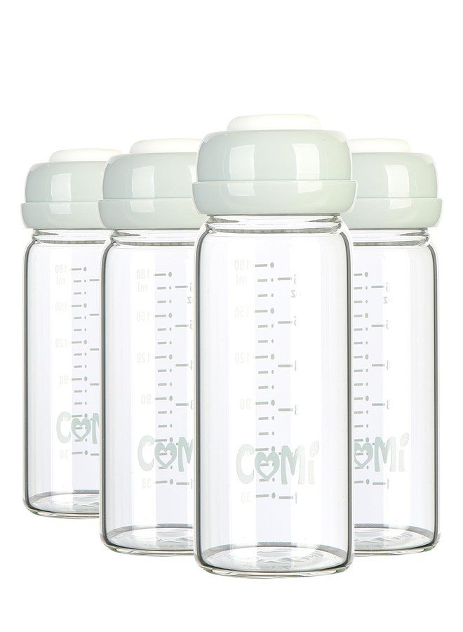 COMI Wide Neck Glass Breastmilk Collection n Storage Bottle, 4 Packs, 6oz with Screw Ring Sealing Disk; Re-markable Sealing Disc. BPA Free, Fits Breast Pumps & Nipples (4 Gray Lids) - Image 1